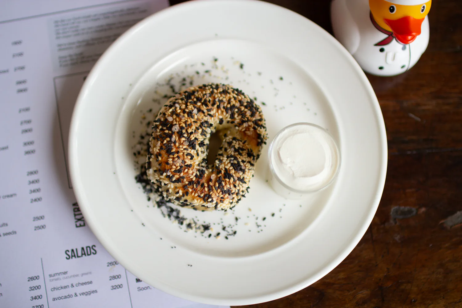 Everything bagel served with cream cheese